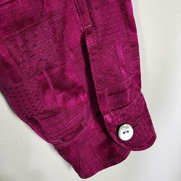 Chicos Design Vintage Women Shirt Silk Linen Blend Size 1 M Button Abstract Pink - Picture 7 of 10